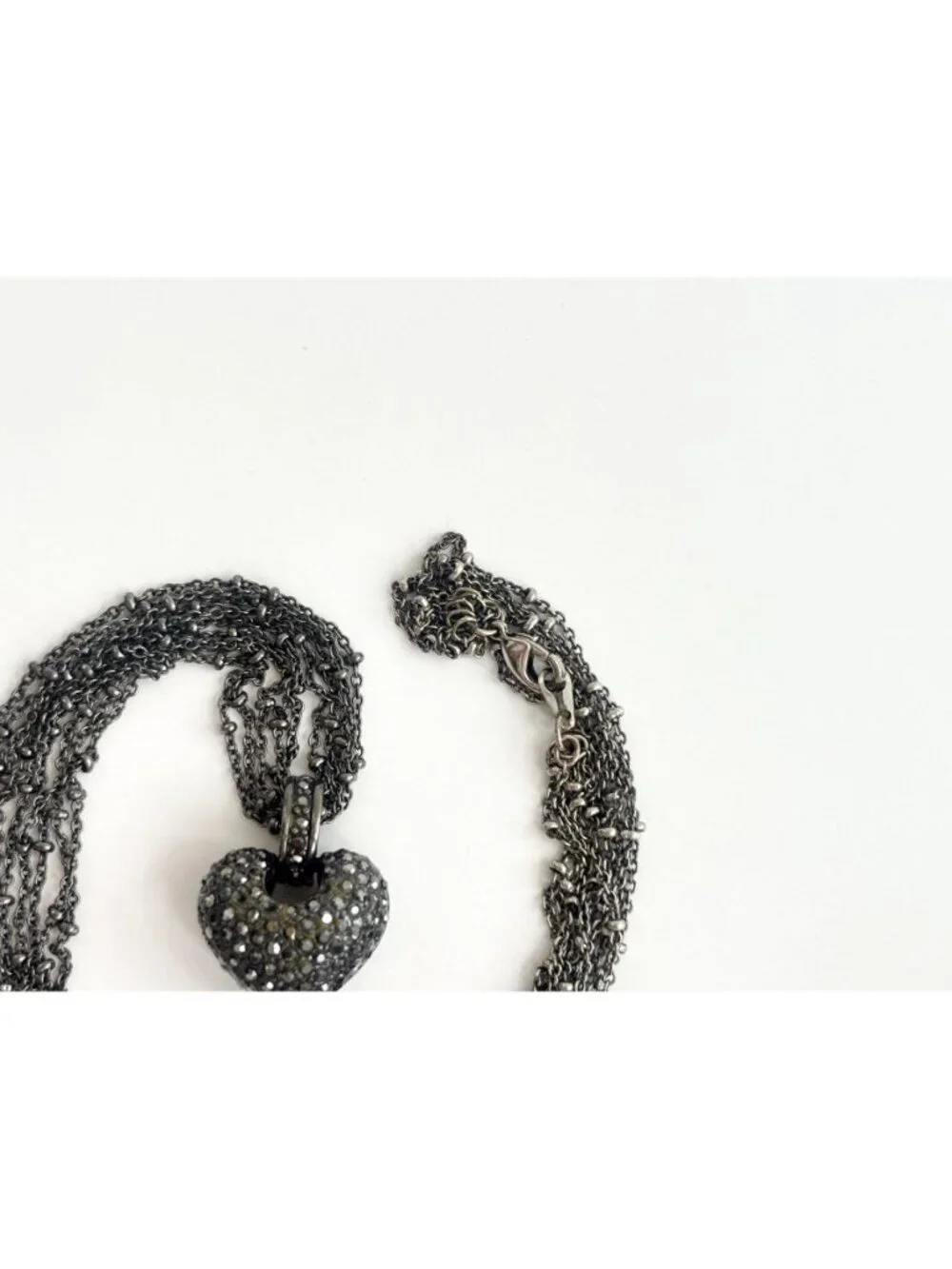 Marcasite Heart Art Nouveau Sterling Silver 925 Vintage Pendant Necklace - 17